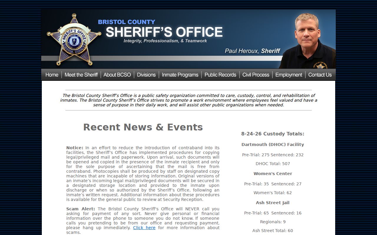 Dartmouth resident lookup Bristol County Sheriff public records source