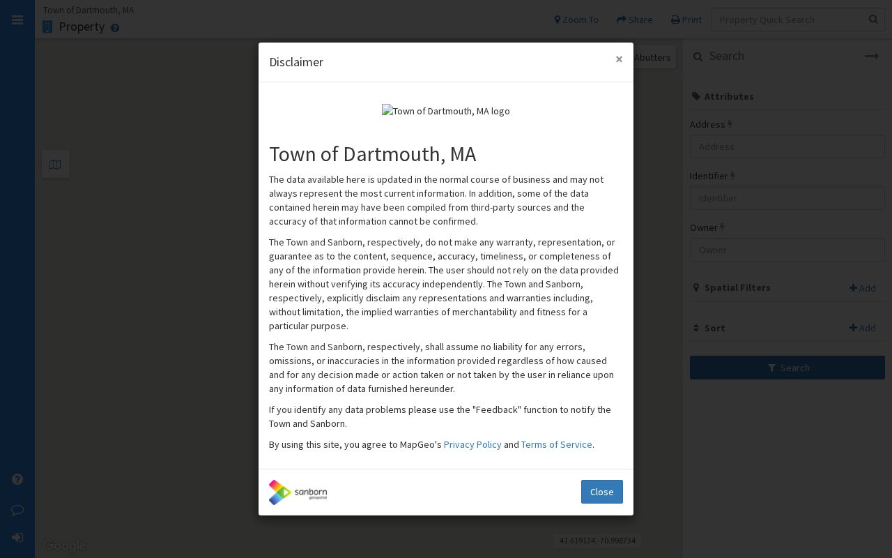 Dartmouth neighbors MapGeo 100-foot abutter parcel buffer