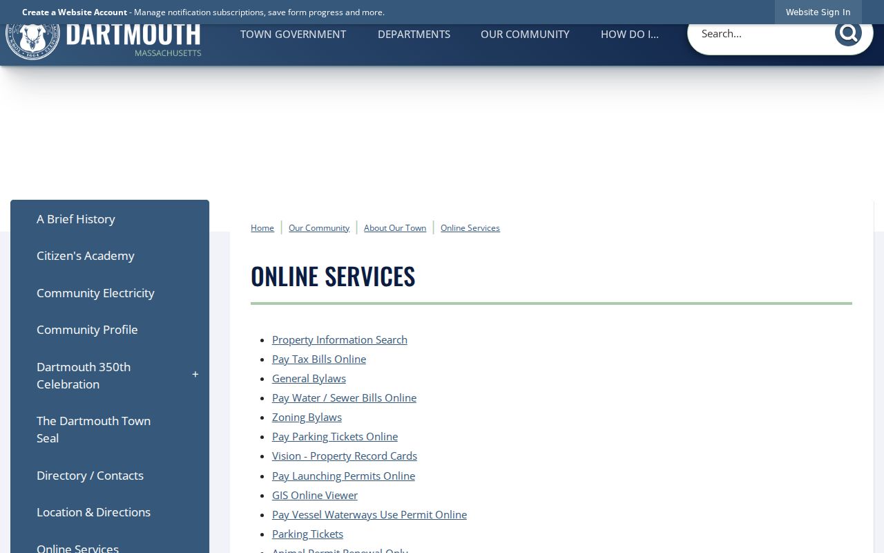 Dartmouth neighbors town online services property and permit records