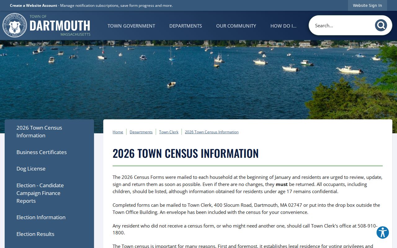 Dartmouth ZIP code annual town census and street-list guidance