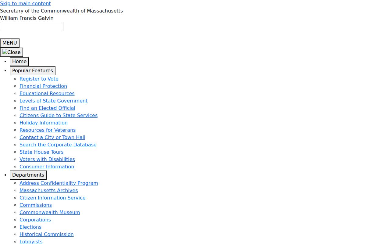 Dartmouth resident lookup Massachusetts Corporations Division search