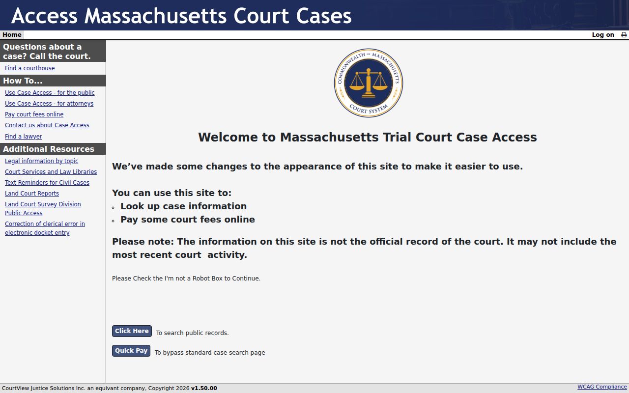 Dartmouth resident lookup MassCourts public case search screen